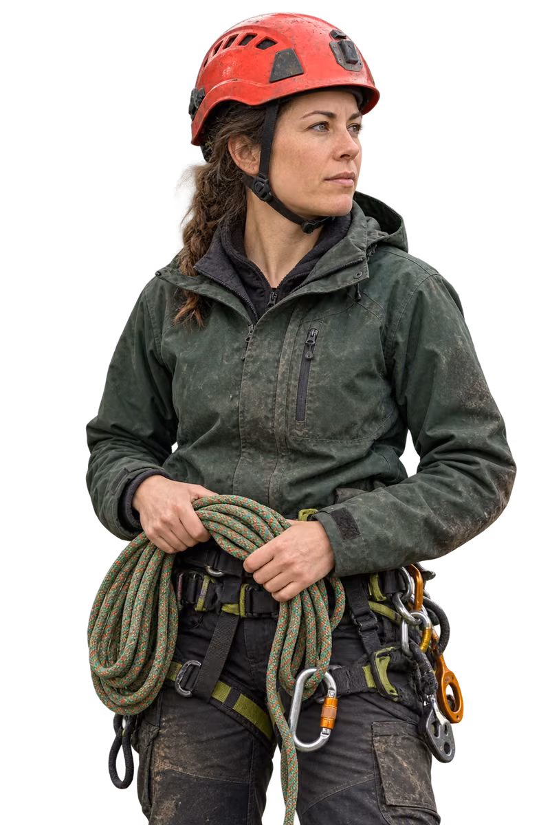 Professional arborist in protective workwear