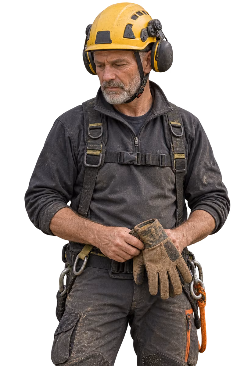 Professional arborist in protective workwear